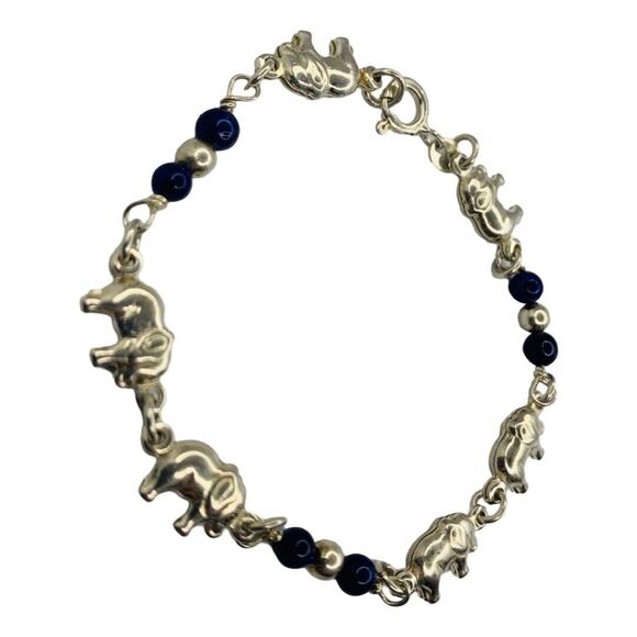 925 Sterling Silver Elephant Motif Chain Bracelet 7.25" Manchester Whimsical - Picture 3 of 11